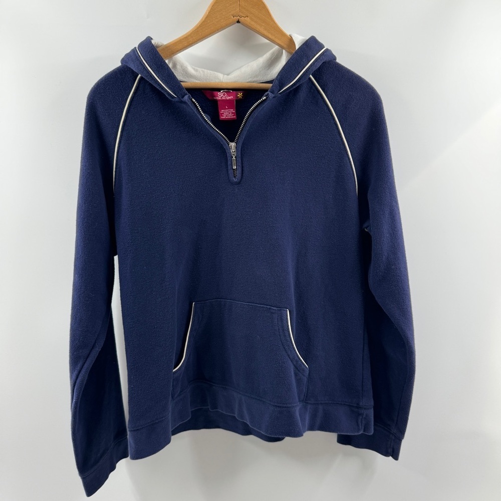 So… So Real So Right Navy Quarter-Zip Hoodie w/ White Detailing – Size Large